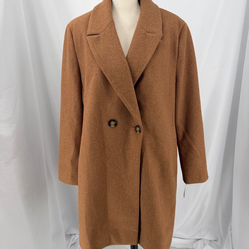 DKNY Womens Double Breasted Walker Coat Camel Brown XXL RN54163